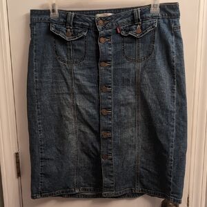 Levi's Classic Blue Denim Full Button Jean Pencil Skirt Size 12